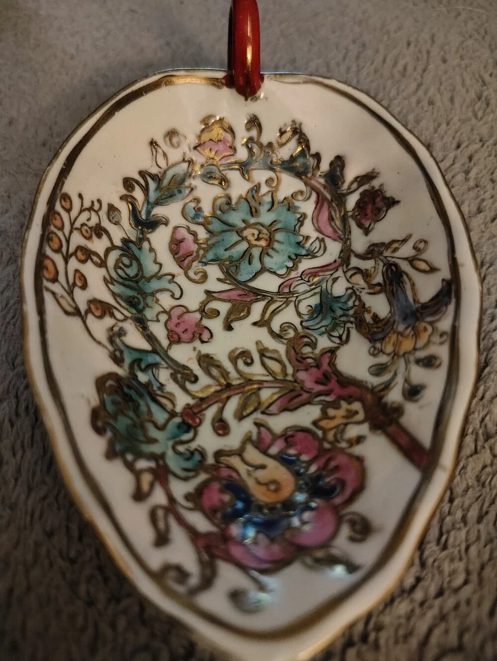 Porcelain Floral Trinket Dish with Gold Trim — White and Multicolor
